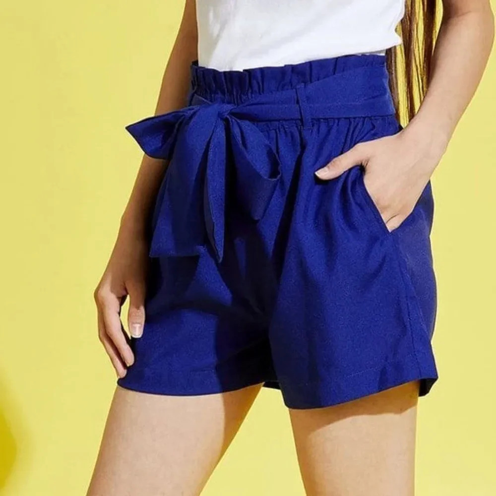 Blue Paperbag waist shorts